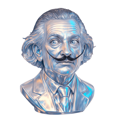 Buste de Dalílo stylisé en 3D — mascotte créative Stardust Communication