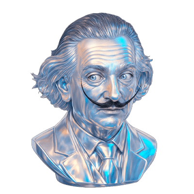 Buste de Dalílo stylisé en 3D — mascotte créative Stardust Communication